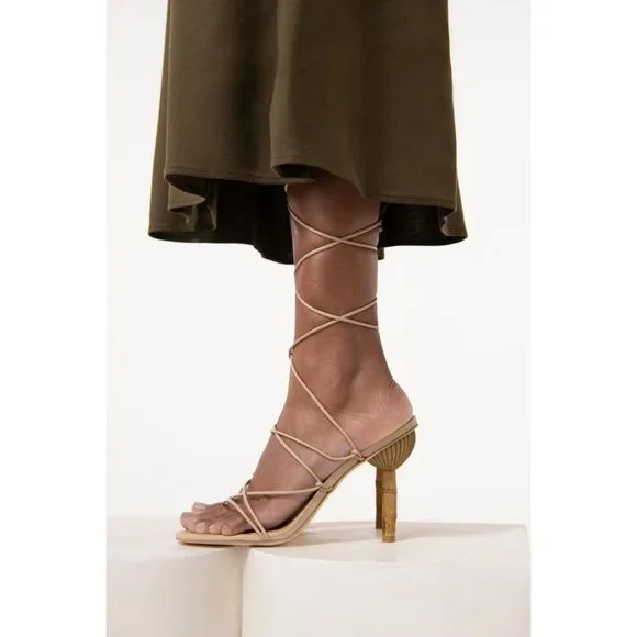 Cult Gaia Soleil Lace Up Leather High Heel Stiletto Sandals Sexy Wedding Guest - Picture 4 of 16